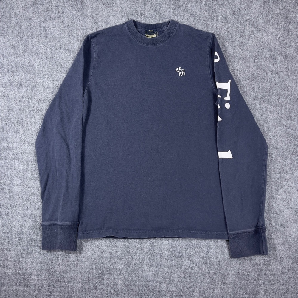 Y2K Abercrombie & Fitch Long Sleeve Shirt Mens Small Blue Muscle Fit Moose Logo - Picture 1 of 6